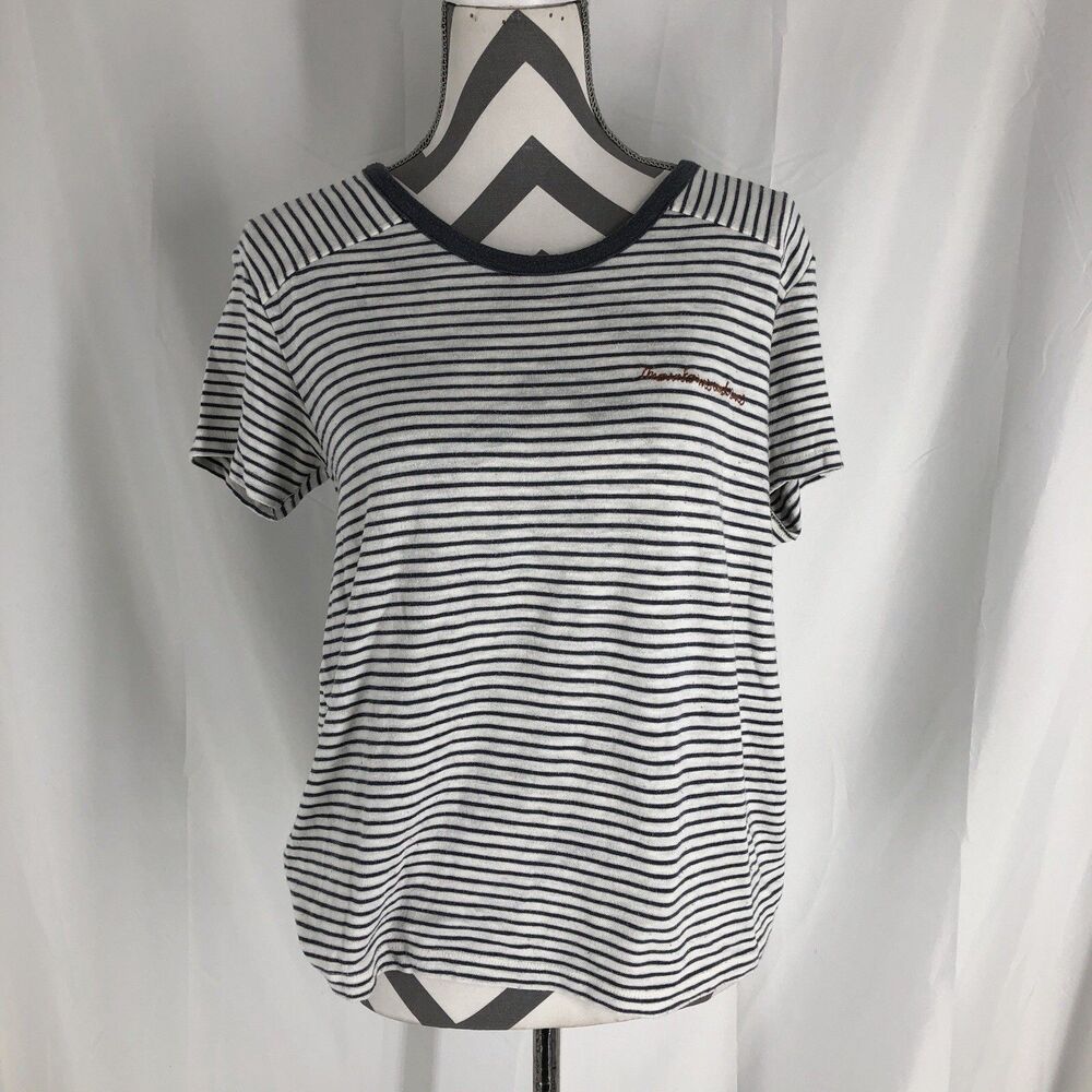 Roxy - White Gray Striped - Short Sleeve TShirt - Medium